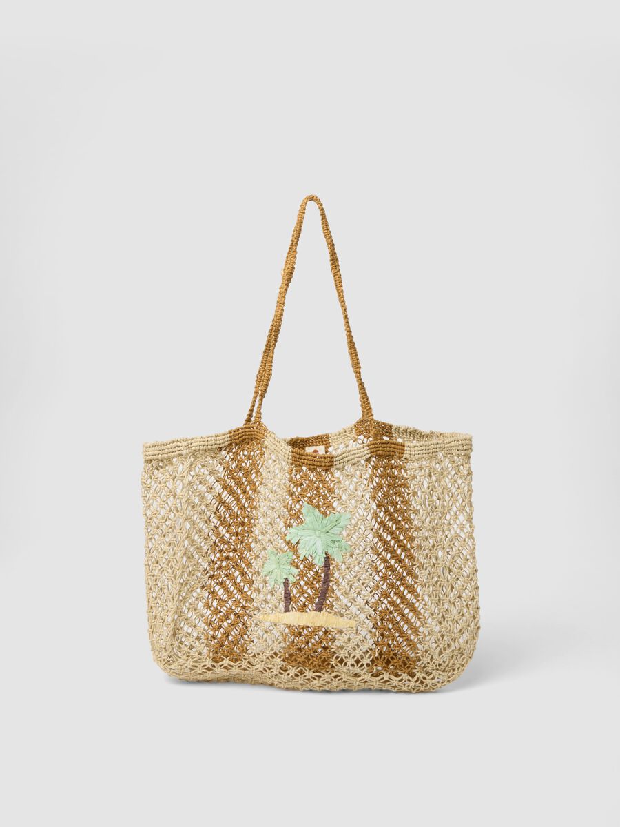 Multicolour woven mesh jute-blend beach bag_0