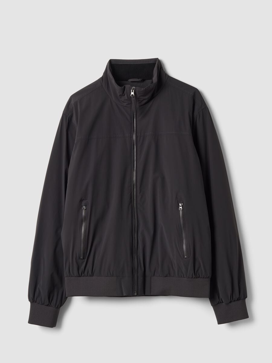 Black stretch-fabric jacket with zip_0
