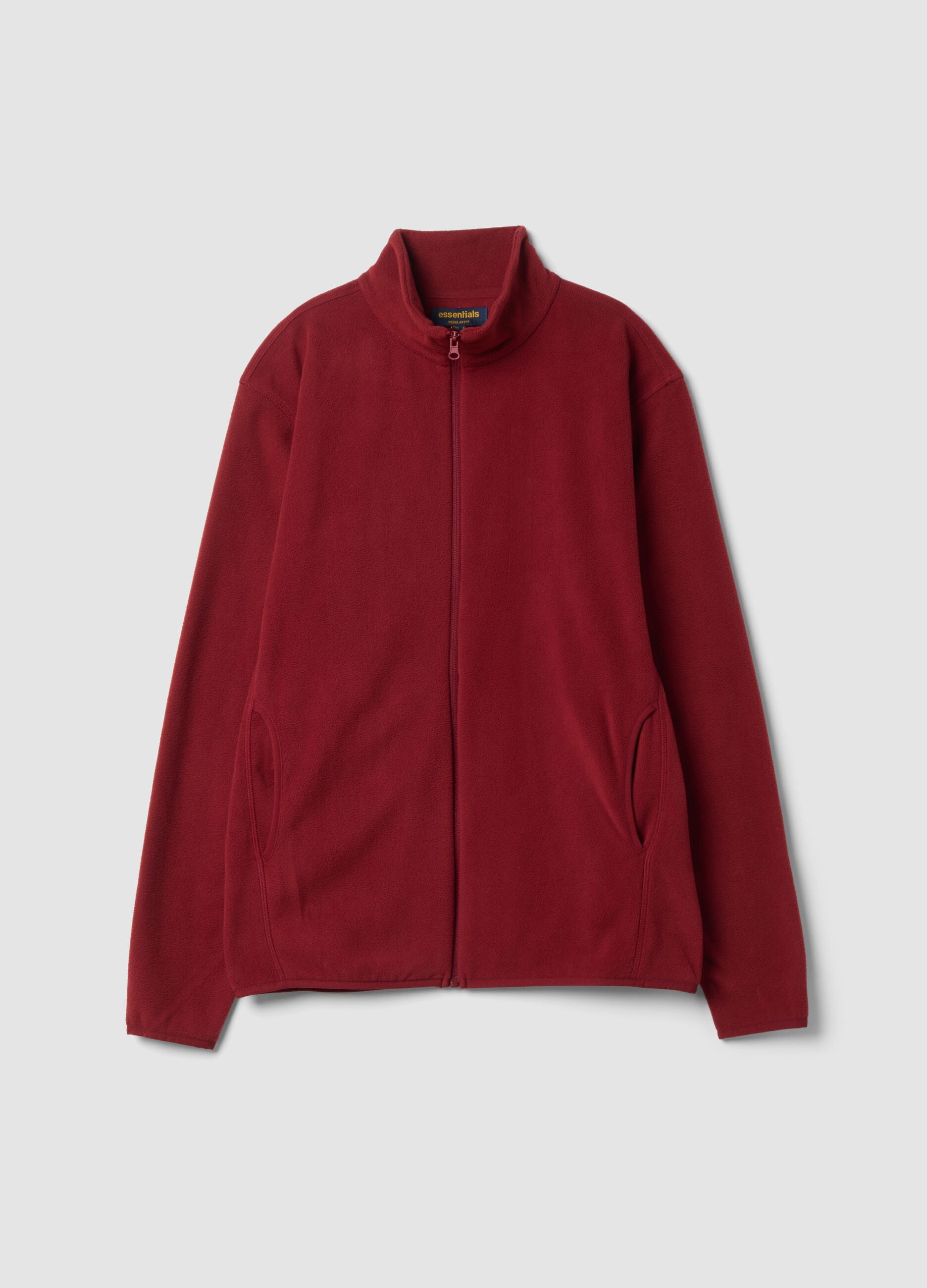 Red fleece zip-neck sweatshirt, regular fit