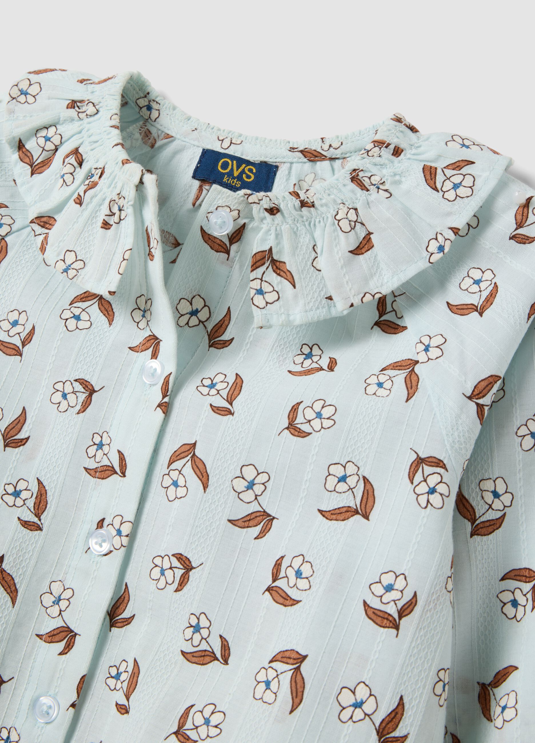 Light blue pure cotton shirt with floral print