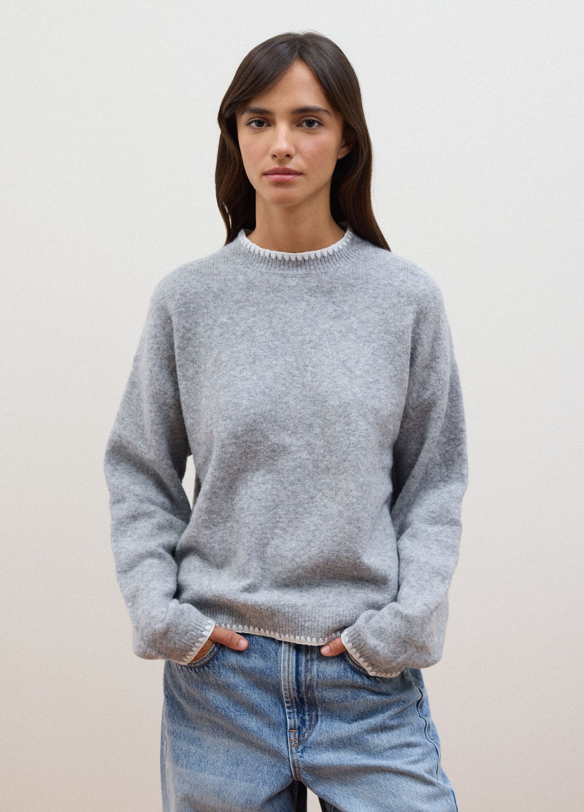 Grey stretch wool oversized jumper