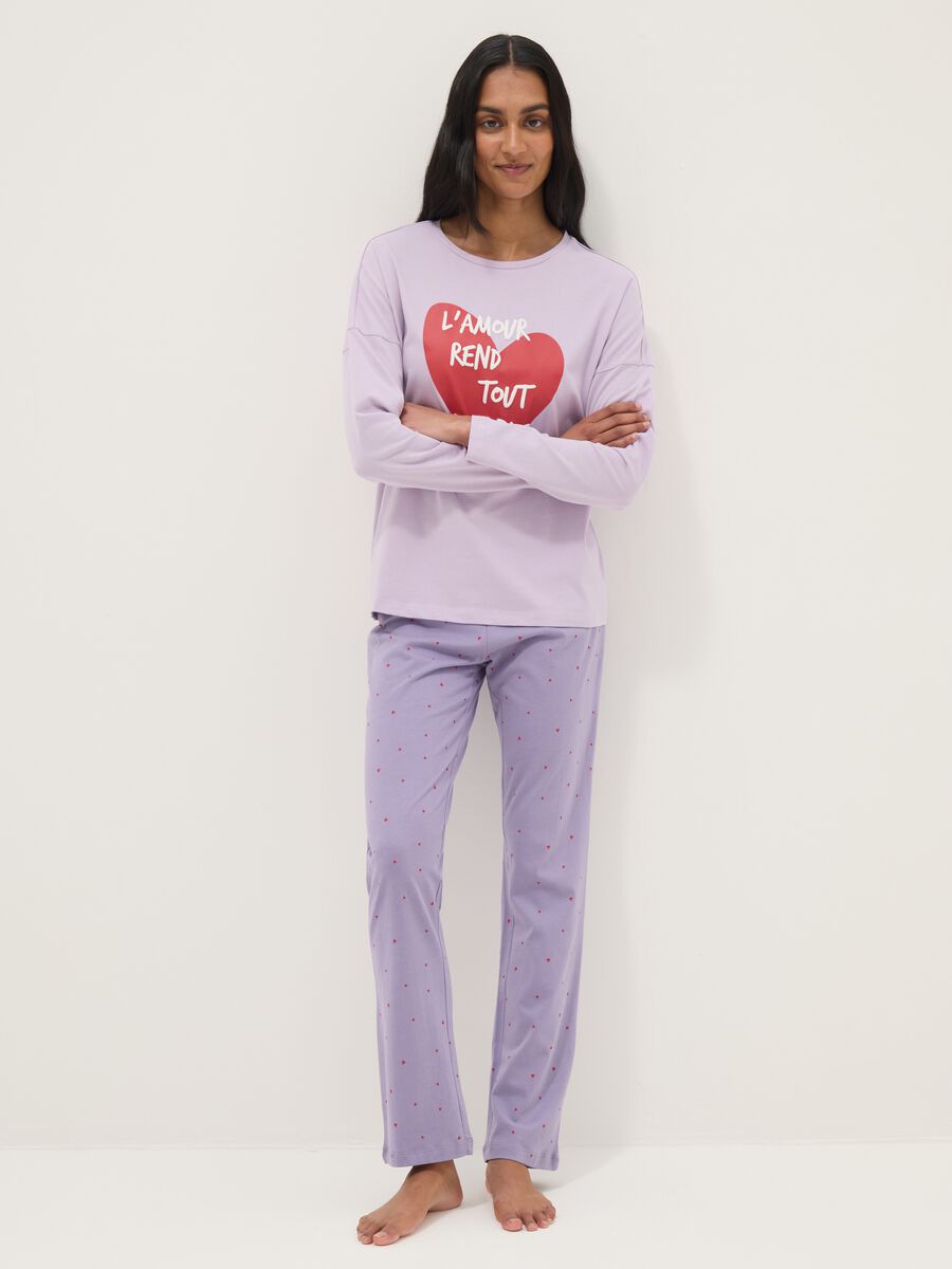 Purple pure cotton regular fit pyjamas with heart design_0