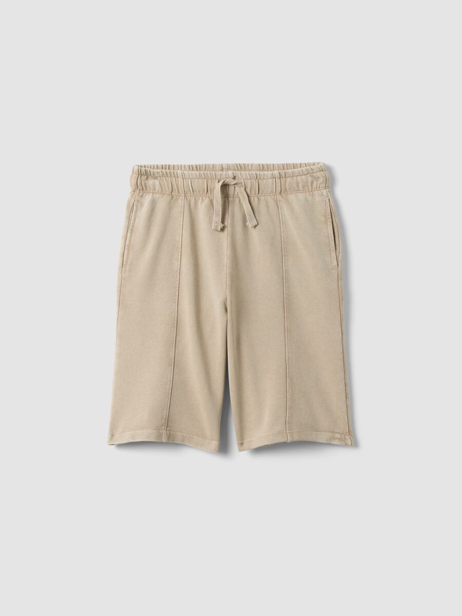 Boys' comfort fit pure cotton beige shorts_0