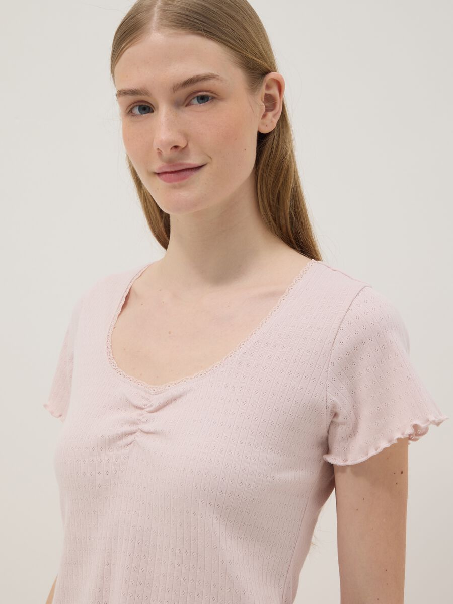 Pink pure cotton pyjama regular fit with ruched details_3