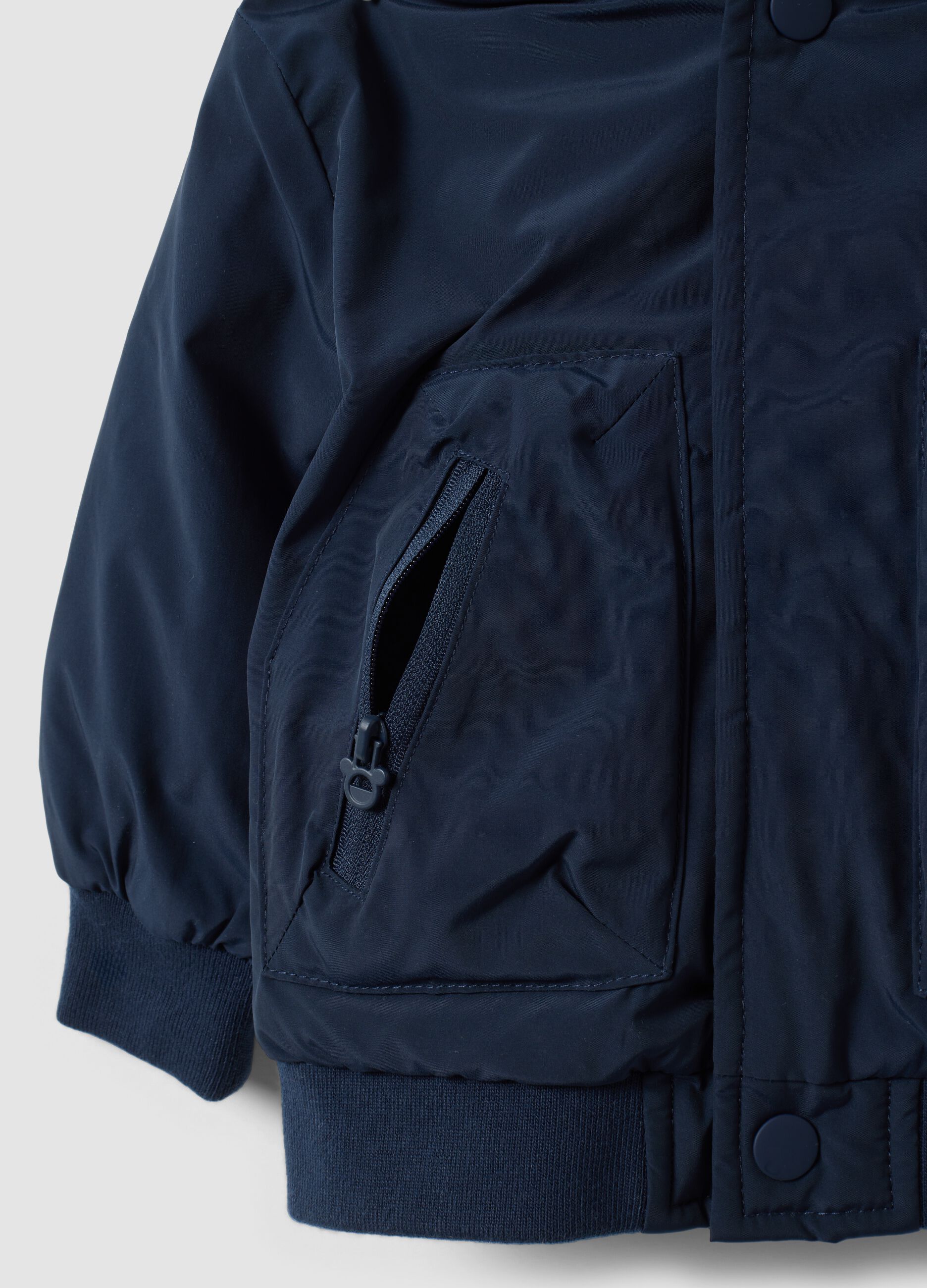 Blue padded hooded jacket with Mickey print for boys