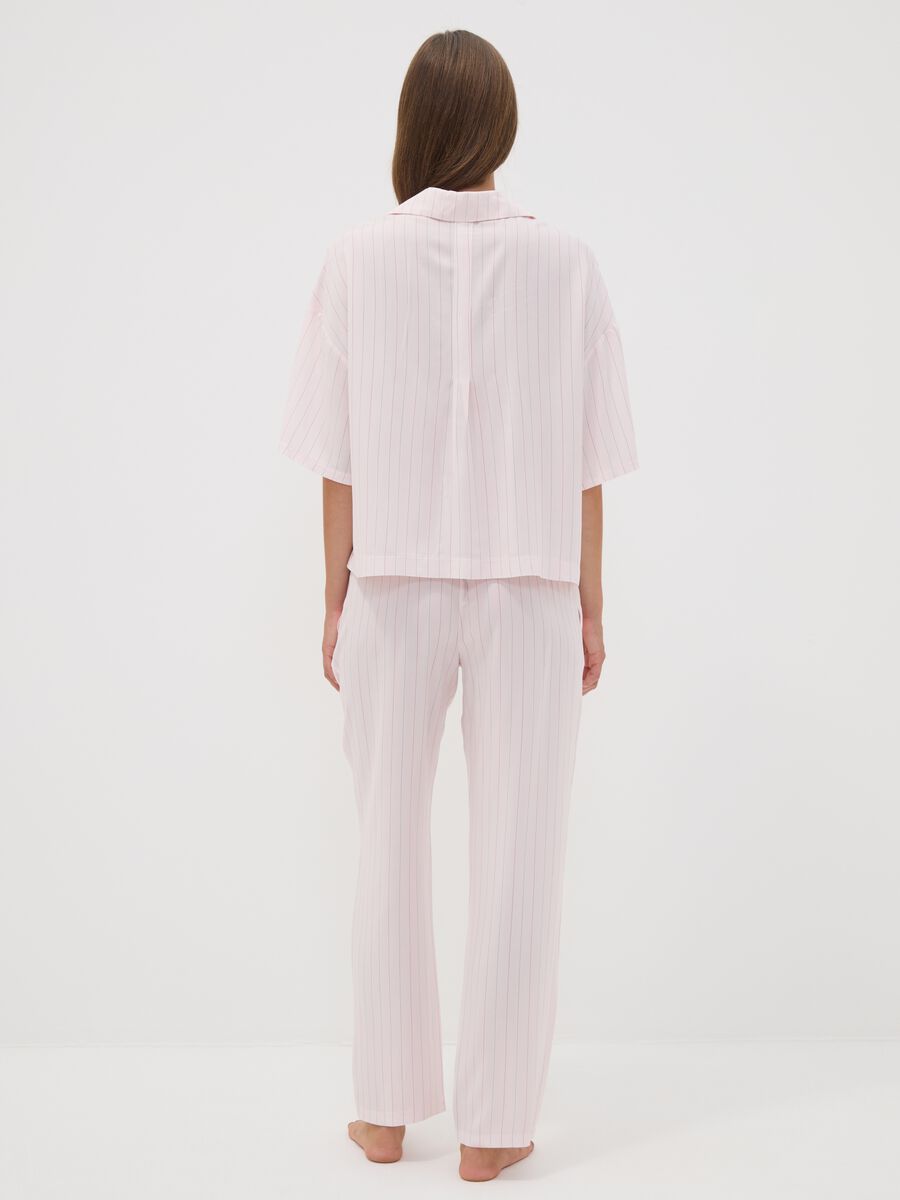 Pink pure viscose striped V-neck pyjamas, regular fit_3