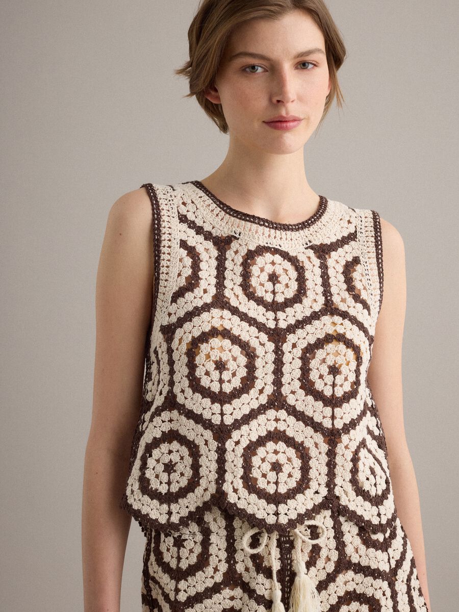 Regular-fit multicolour cotton-blend crochet top_0