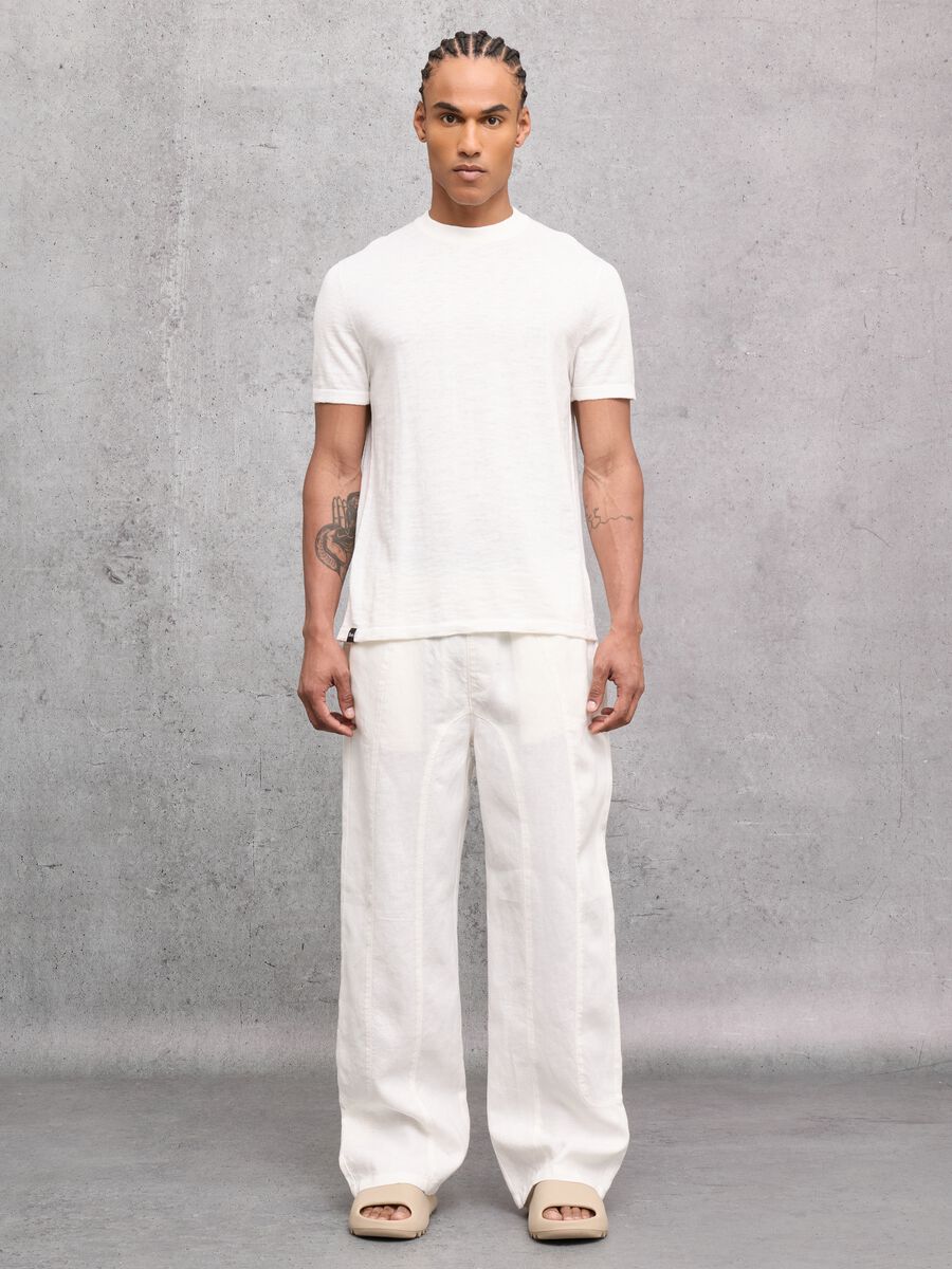 100% Linen Wide-Leg Trousers White_0