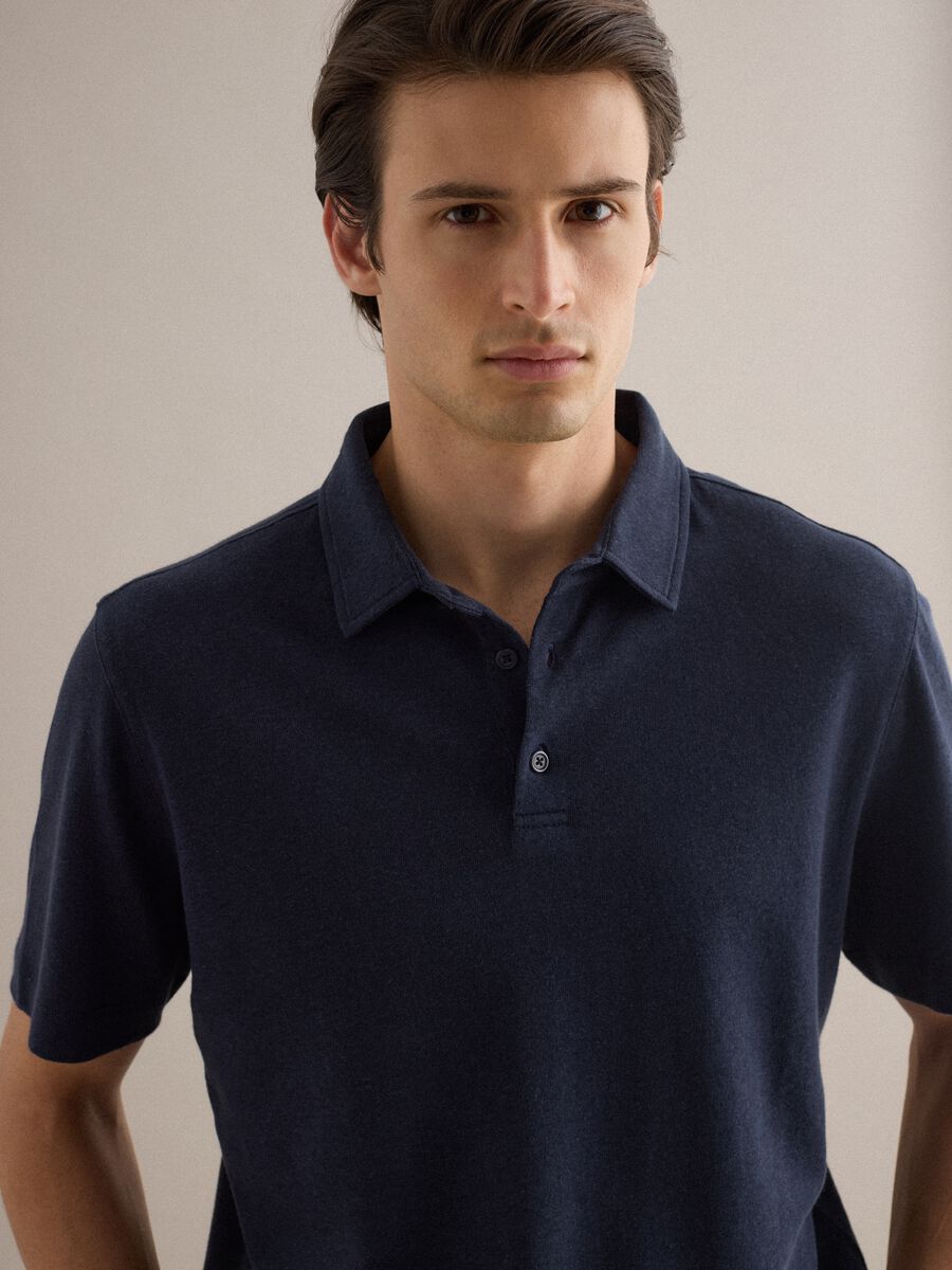Blue linen and cotton blend polo regular fit_3