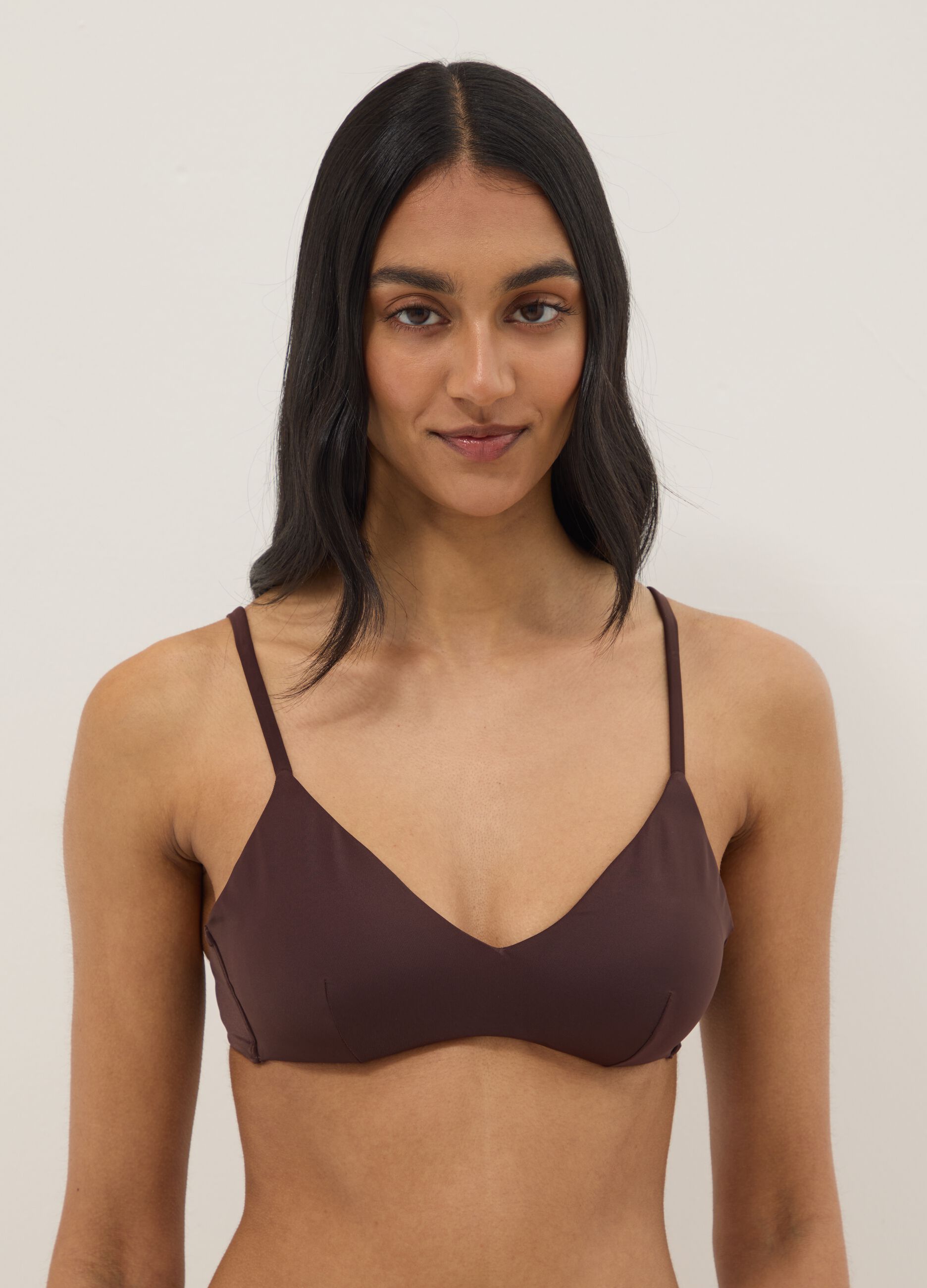 Brown triangle bikini top with removable padding