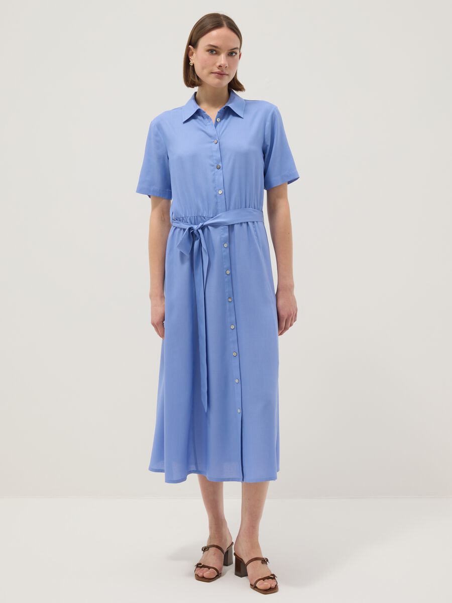 Blue pure viscose dress with regular fit and belt_0