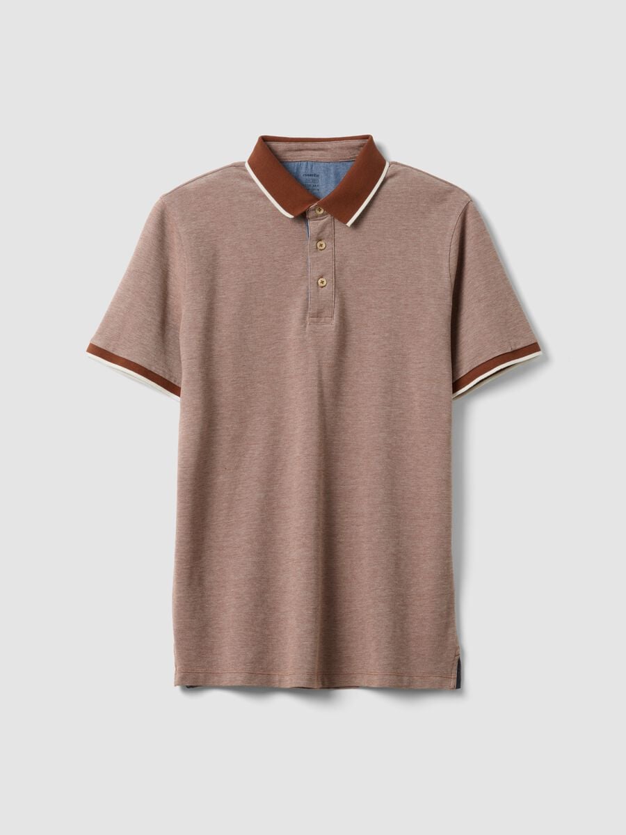 Brown pure cotton polo with classic collar_4