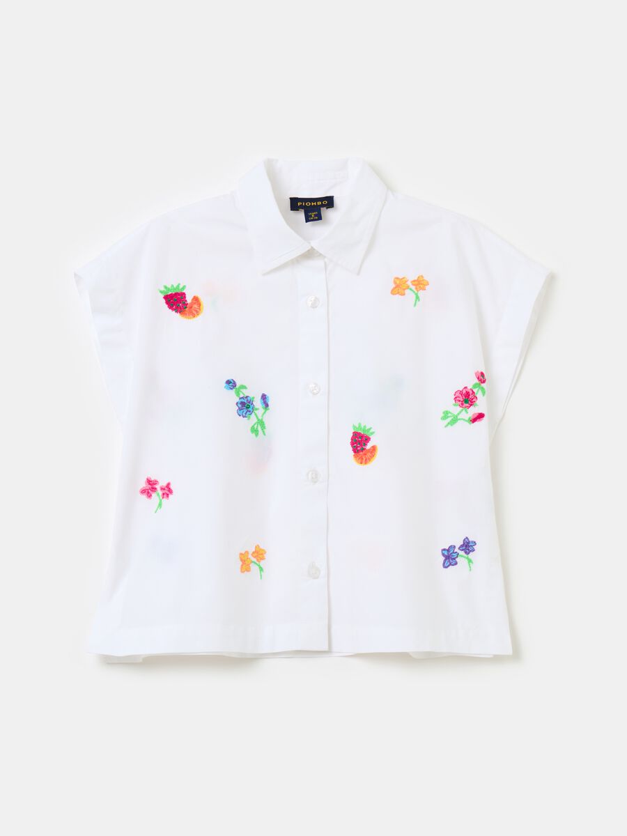 Camicia in cotone con ricamo frutta e fiori_1