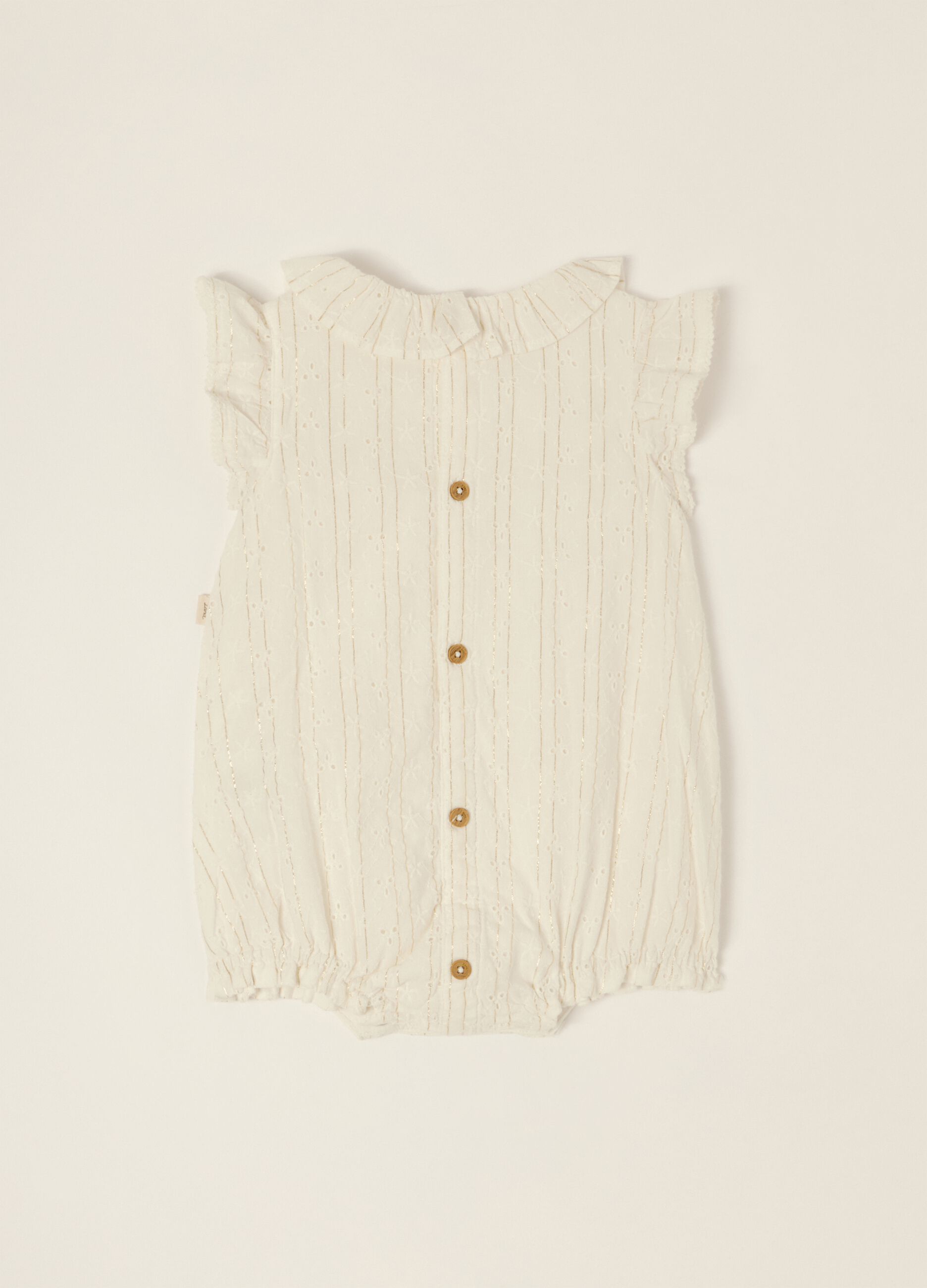 White cotton-blend baby girl sleepsuit with classic collar