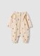 Tutina beige in puro cotone organico con stampa floreale per neonata_1