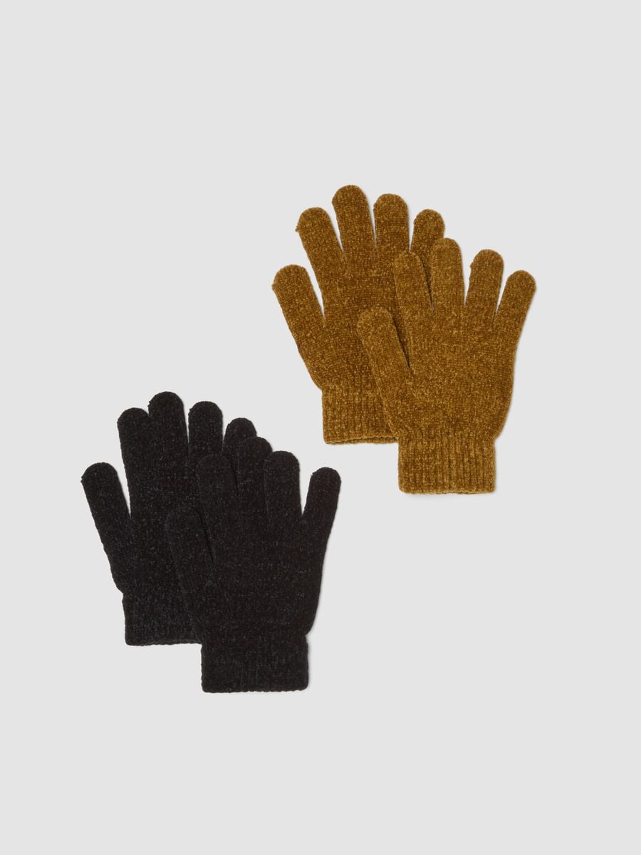 2-pack black and camel stretch-fabric gloves_0