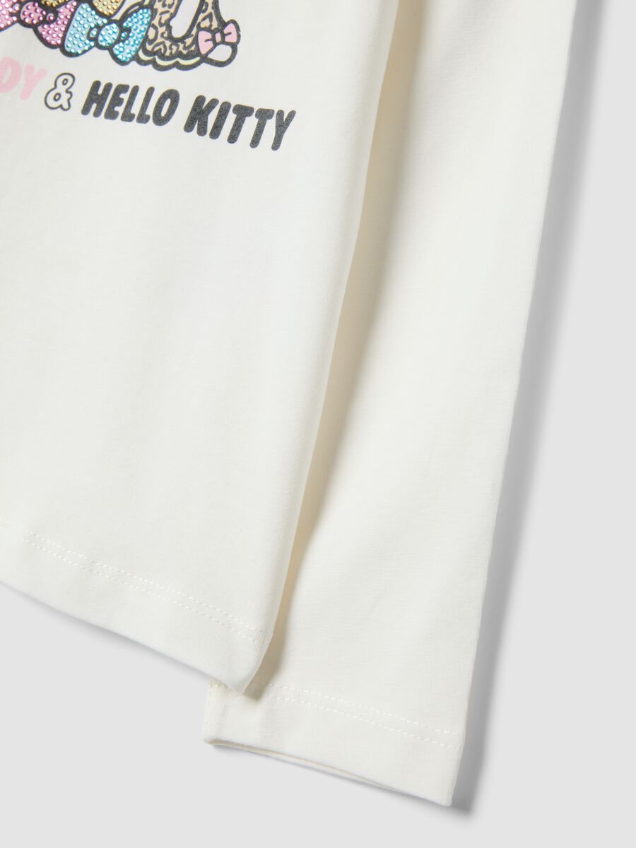 T-shirt bianca in cotone elasticizzato con stampa hello kitty per bambina_3