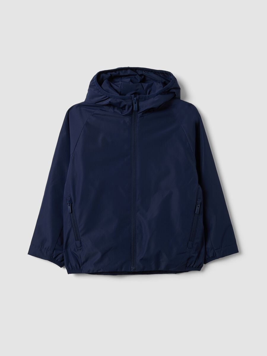 Blue kids&rsquo; rain jacket with hood and zip_0