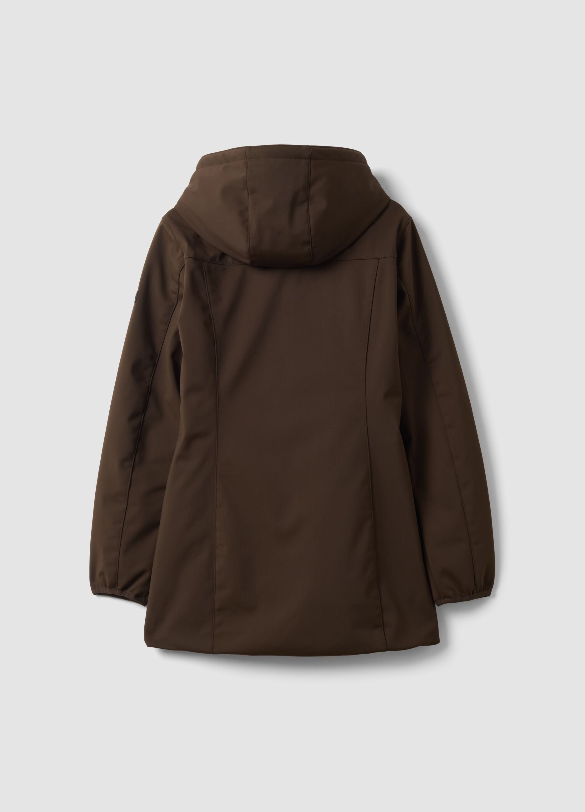 Brown stretch-fabric parka with hood, regular fit