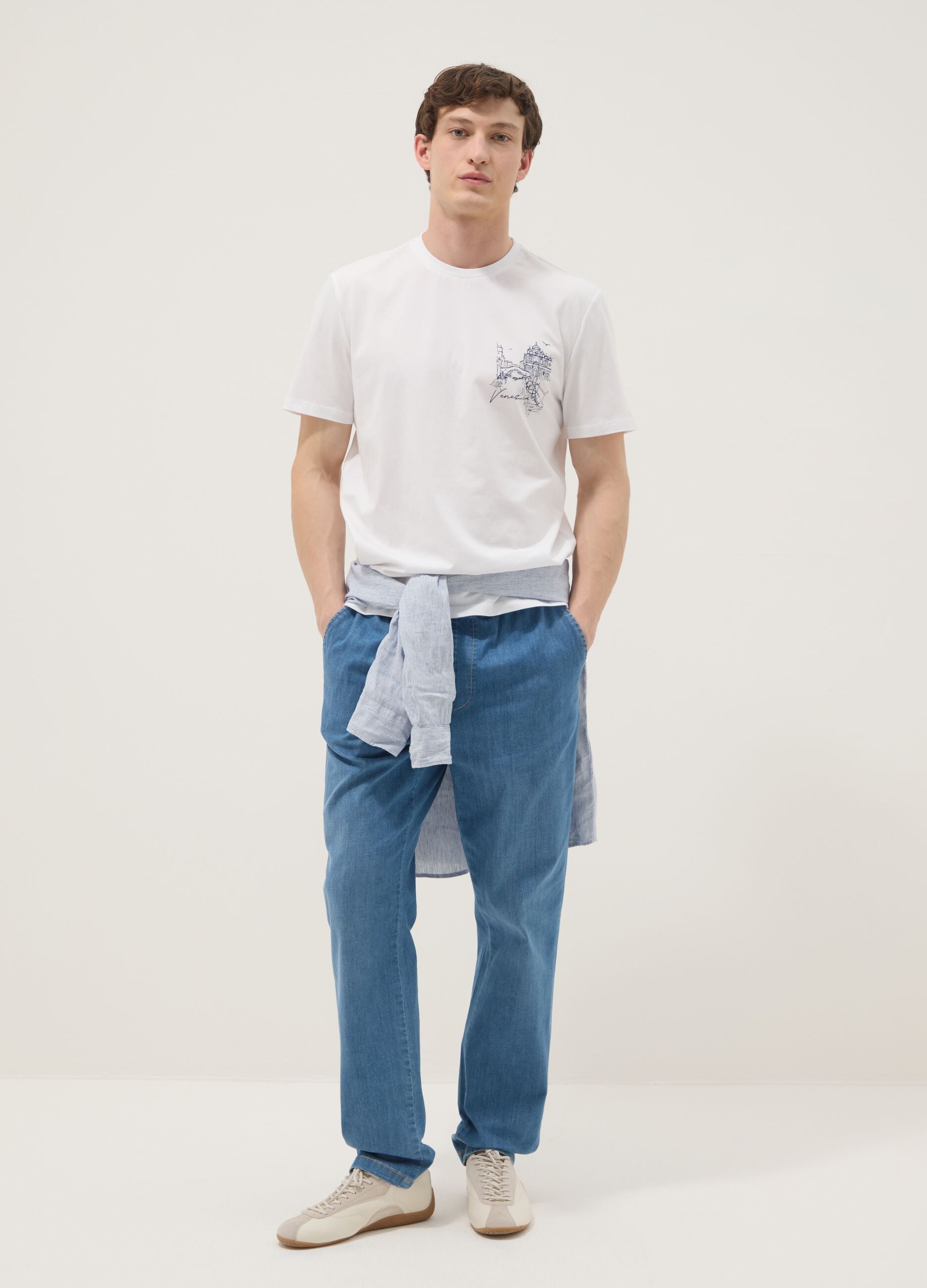 Wei&szlig;es T-Shirt aus reiner Baumwolle mit Print, Regular Fit