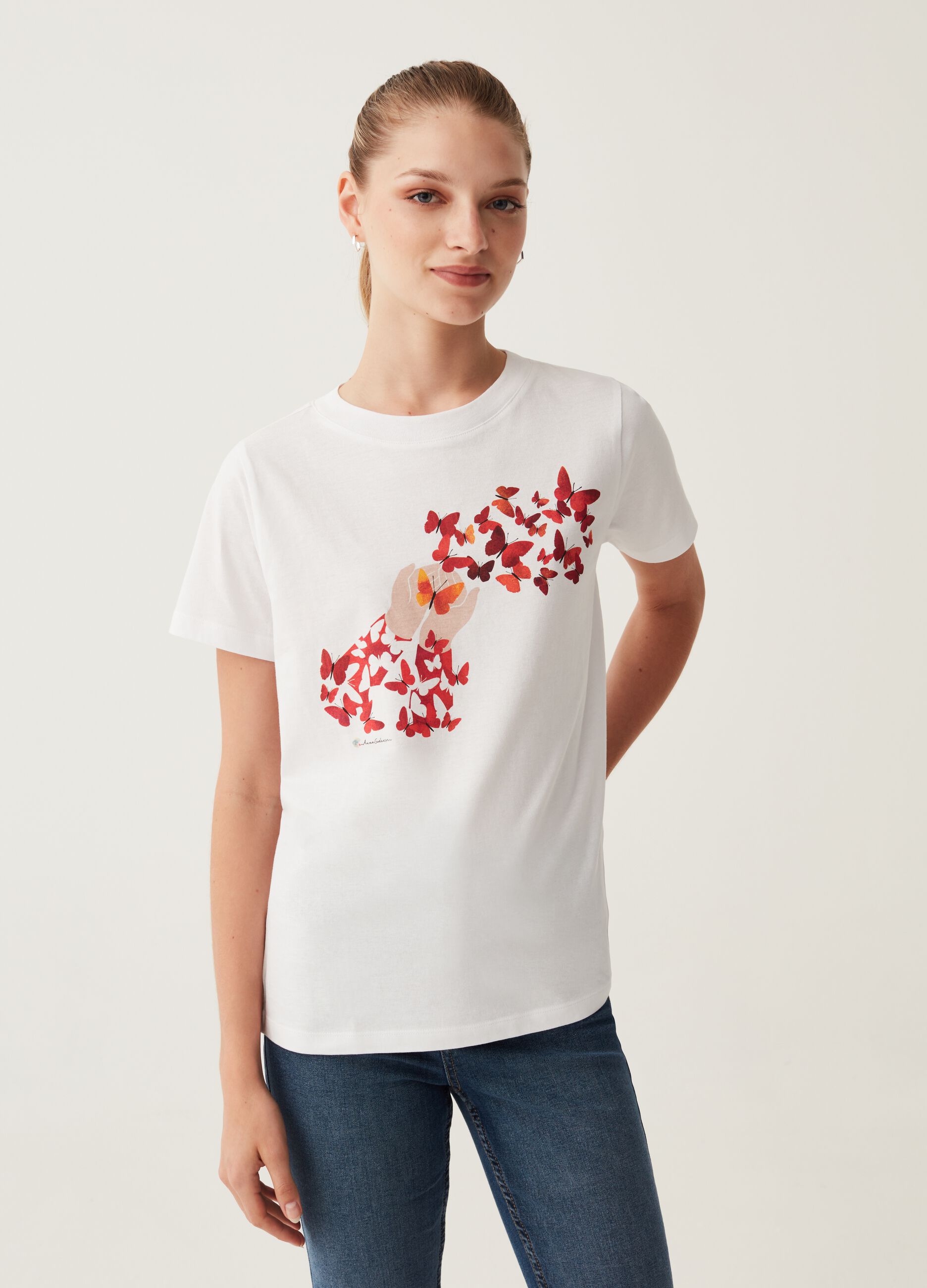 Cotton T-shirt with Anna Godeassi print_1