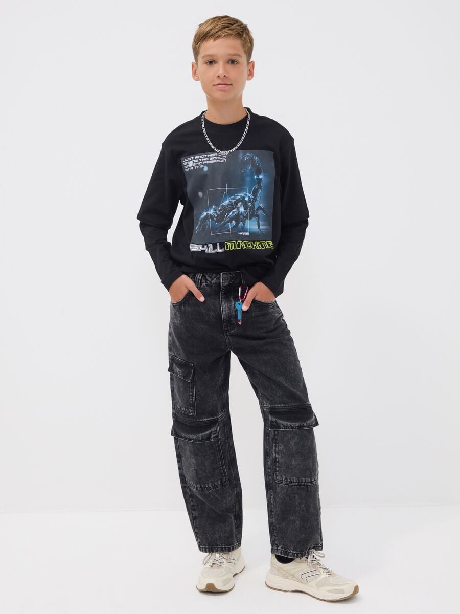 Jeans cargo neri in puro cotone skater fit_0