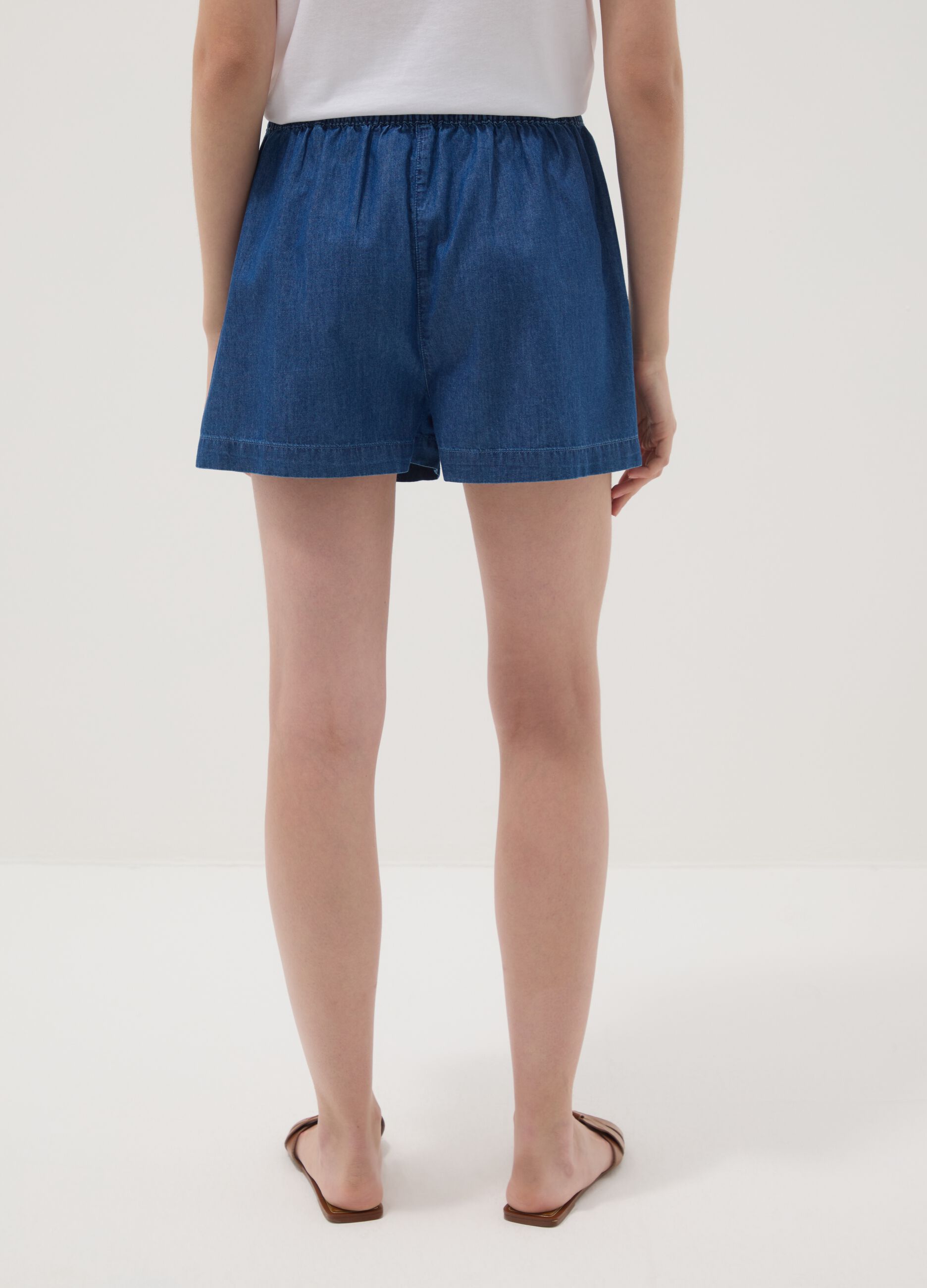 Blaue Denim-Shorts aus reiner Baumwolle mit elastischem Bund, Regular Fit