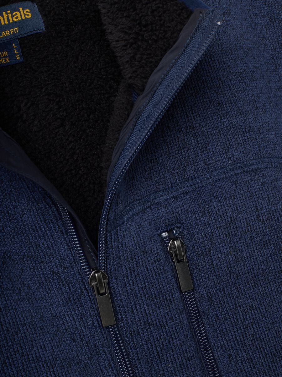 Navy blue sherpa gilet with collar and zip_1