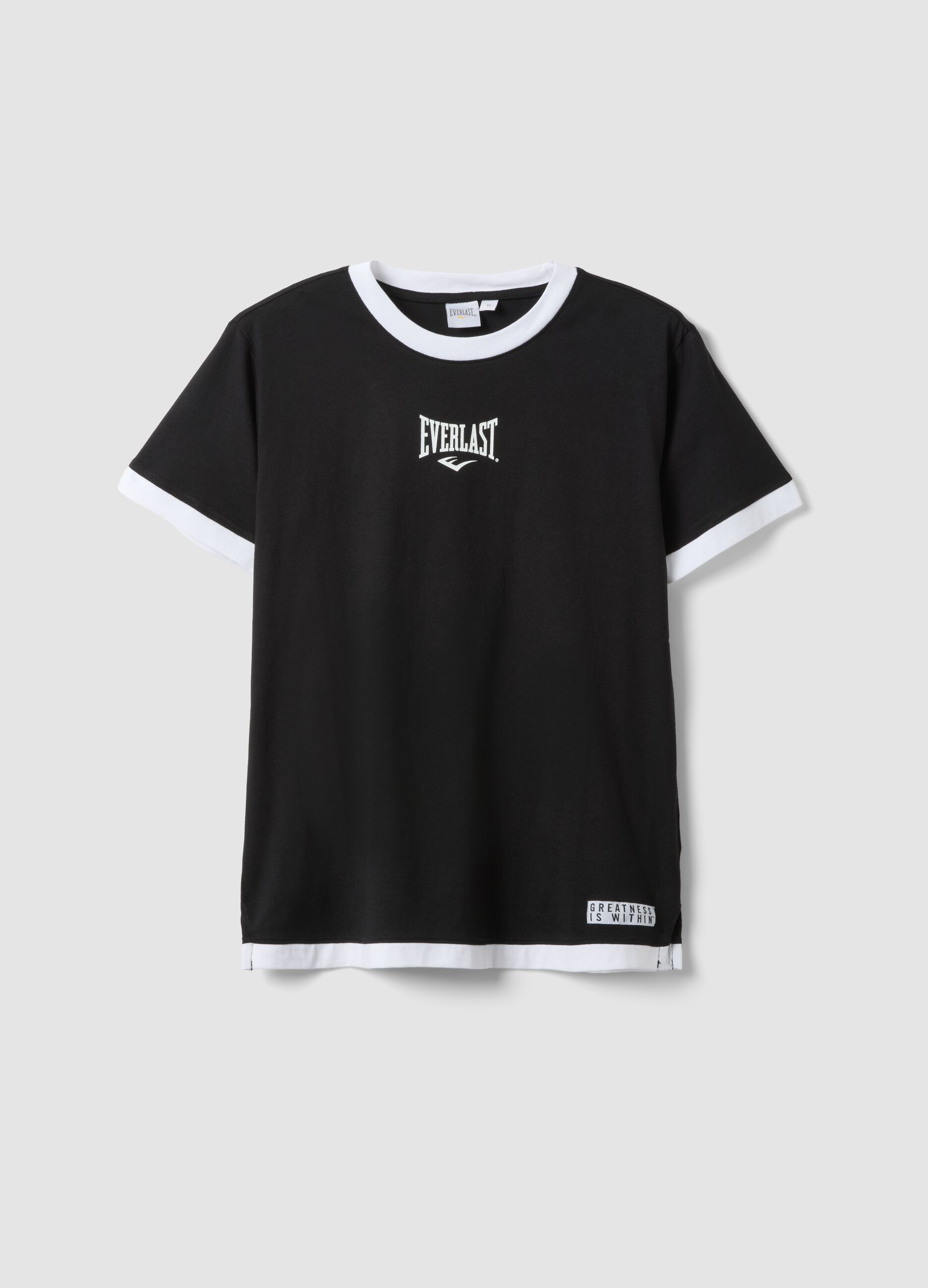 Black pure cotton t-shirt with regular fit and white trims