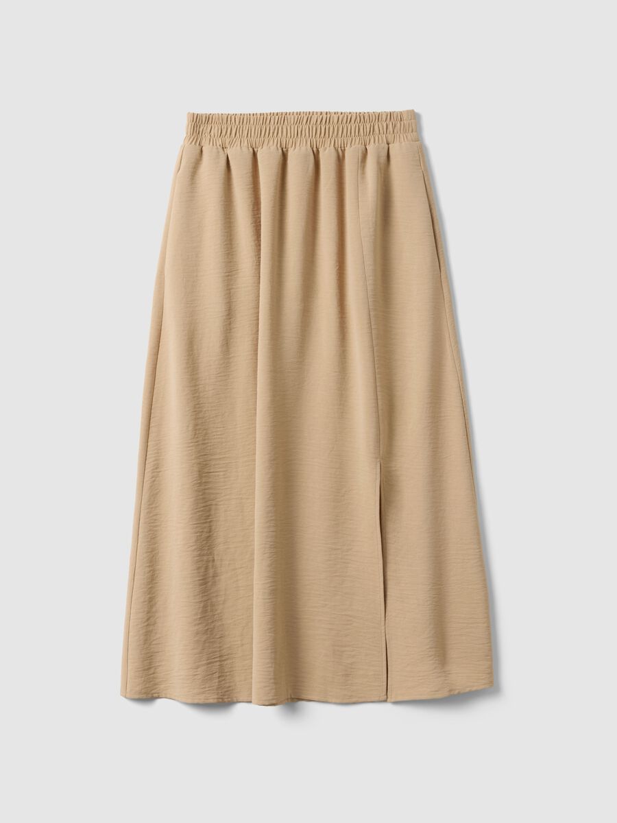 Beige long skirt, regular fit with elasticated waist and slit_4