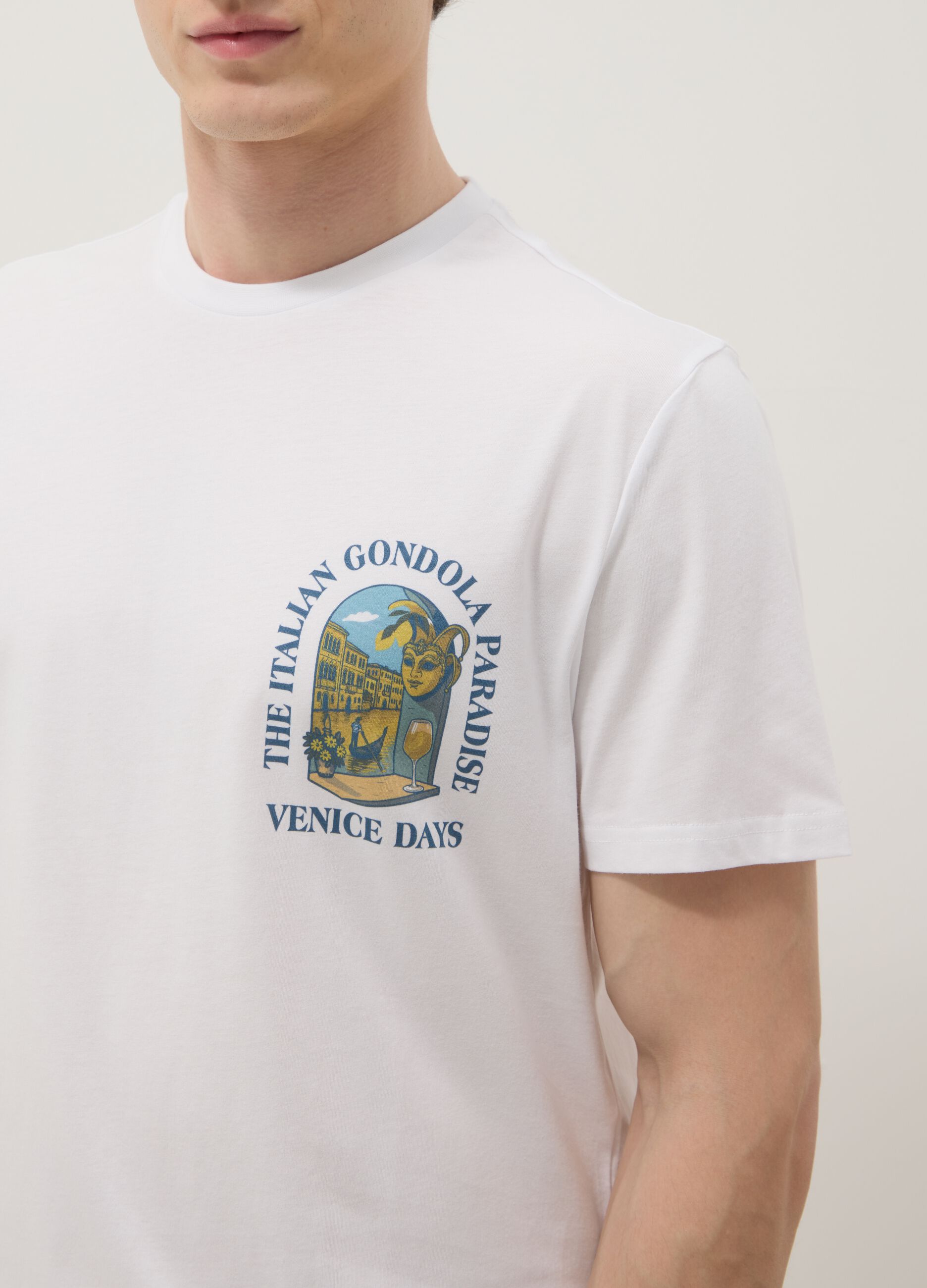 Weisses T-Shirt aus reiner Baumwolle mit Print, Regular Fit