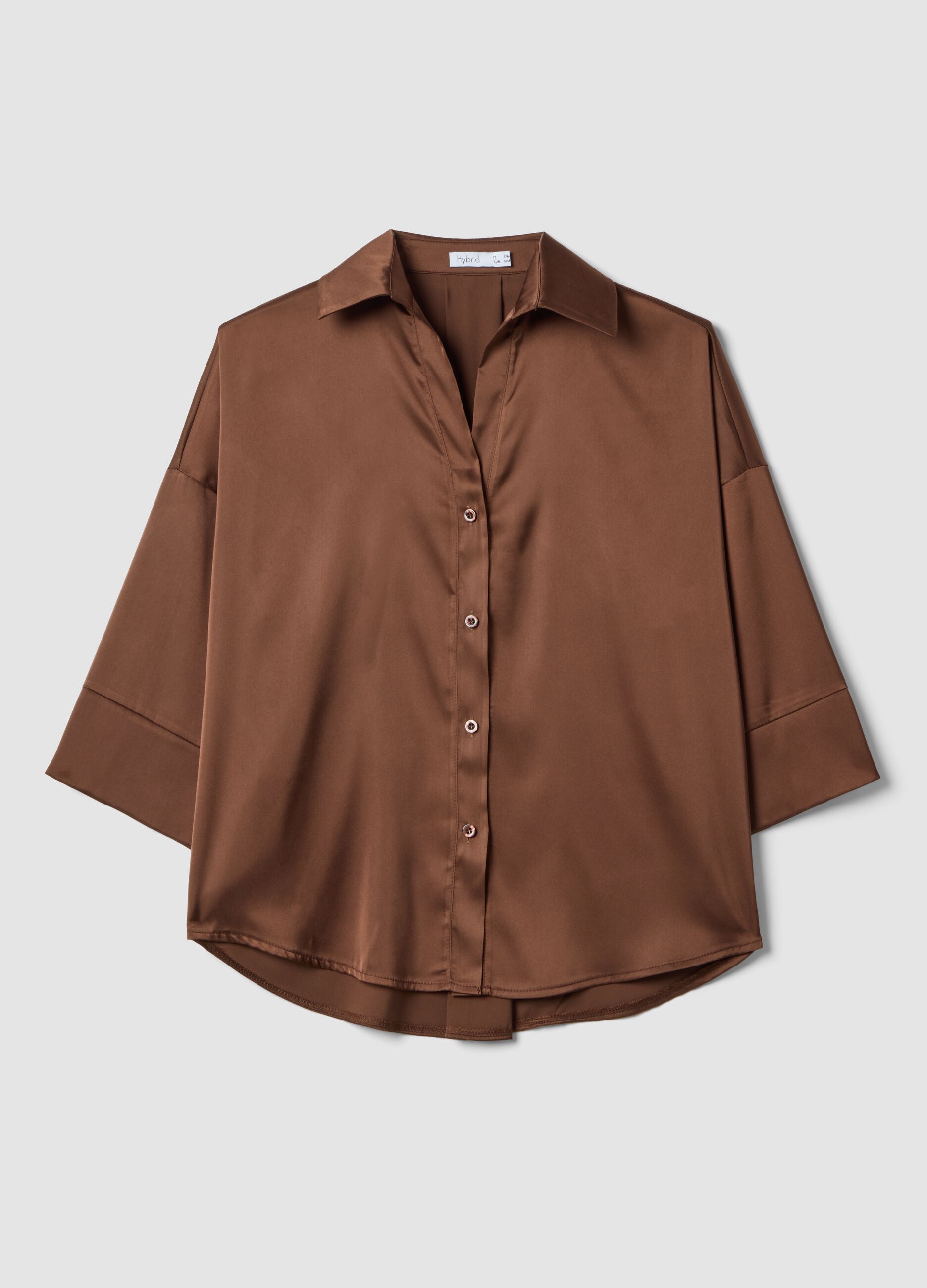 Braune Satinbluse im Regular Fit