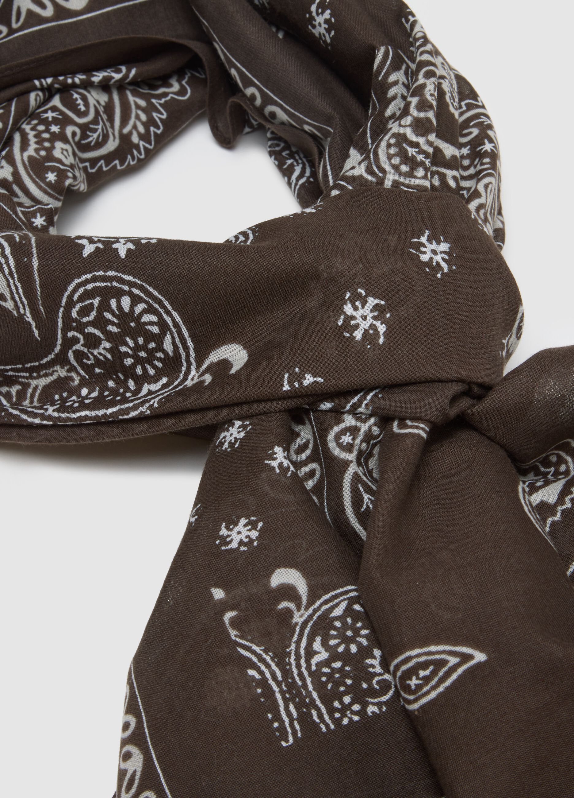 Brown pure cotton scarf with paisley pattern