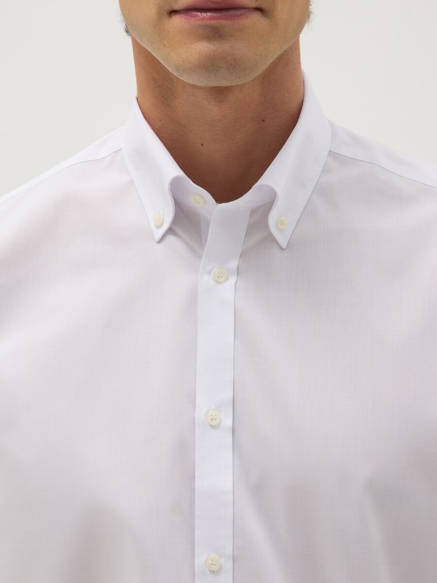 White cotton blend slim fit shirt_1