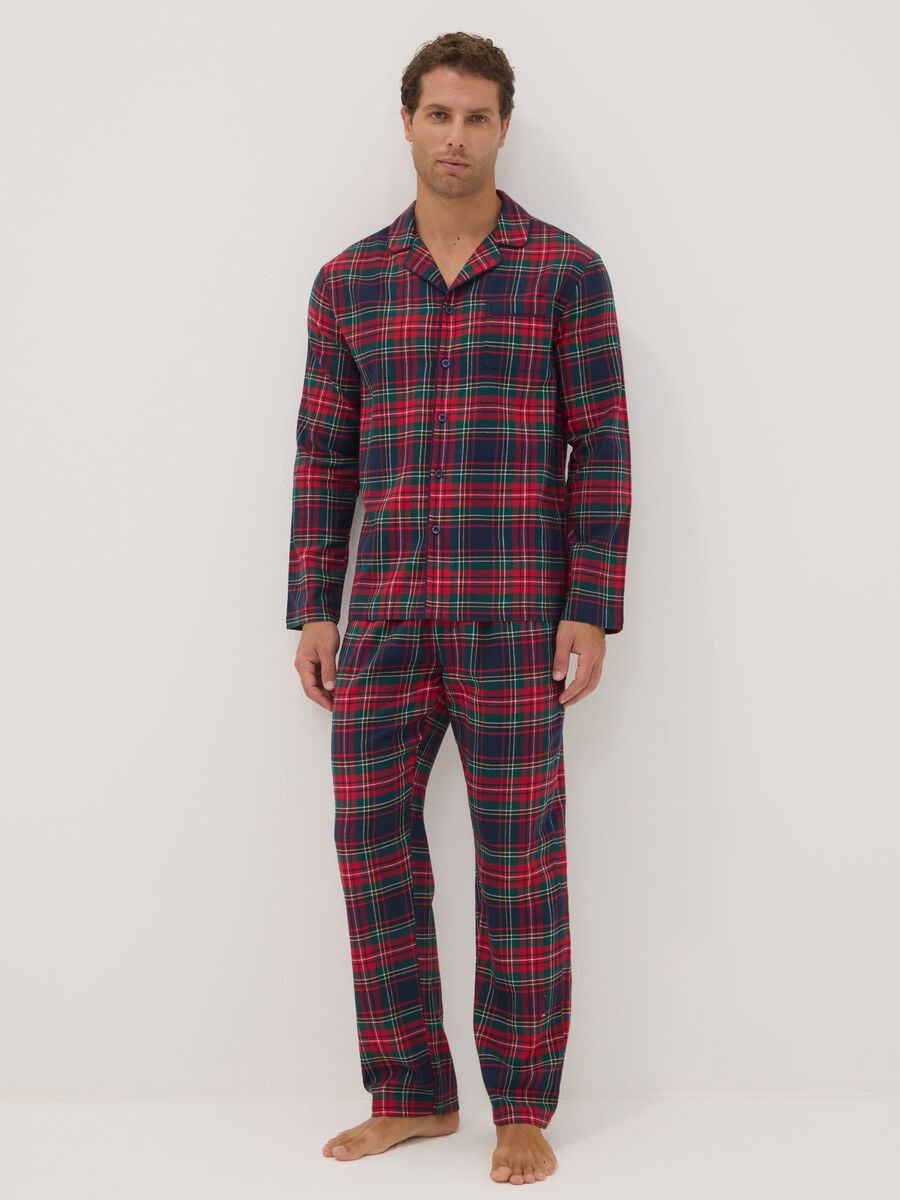 Pigiama rosso con colletto in flanella di puro cotone organico regular fit_0