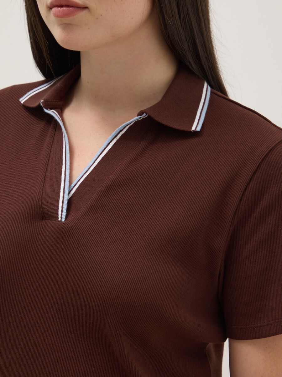 Short-sleeve brown pure cotton polo shirt regular fit_2