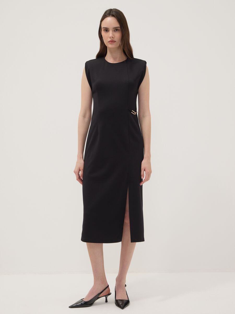 Schwarzes Midikleid aus Stretchstoff, Slim Fit_2