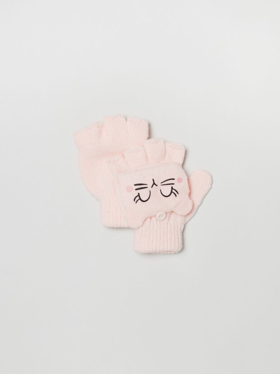 Half-finger gloves with kitten print_0