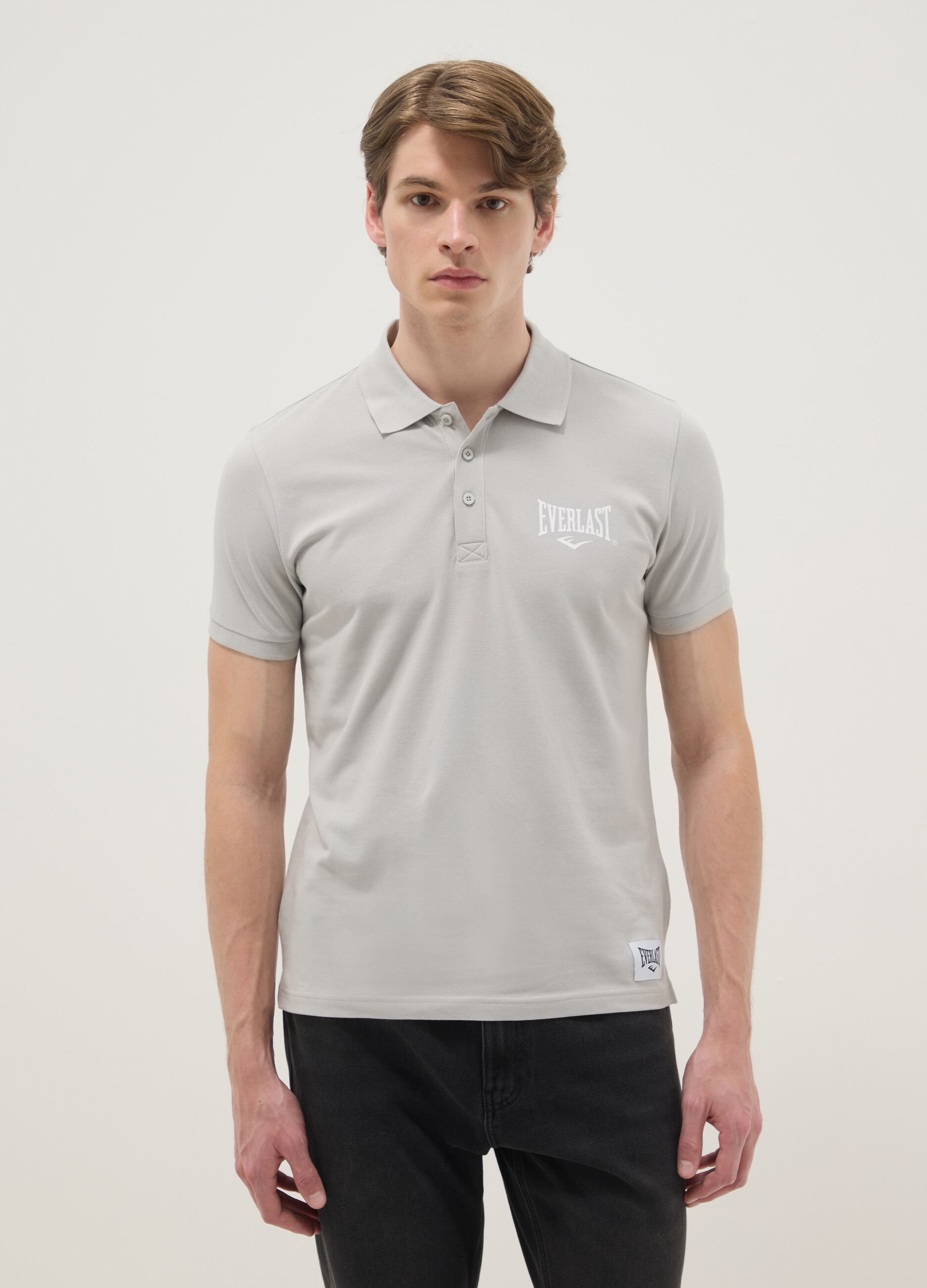 Grey short sleeve polo shirt in pure cotton