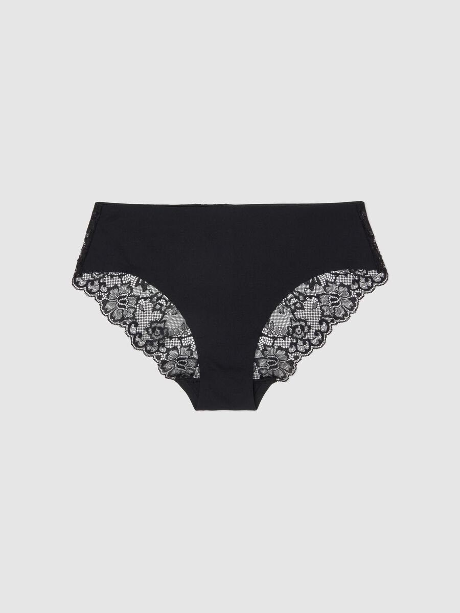 Black regular fit briefs with lace details_0