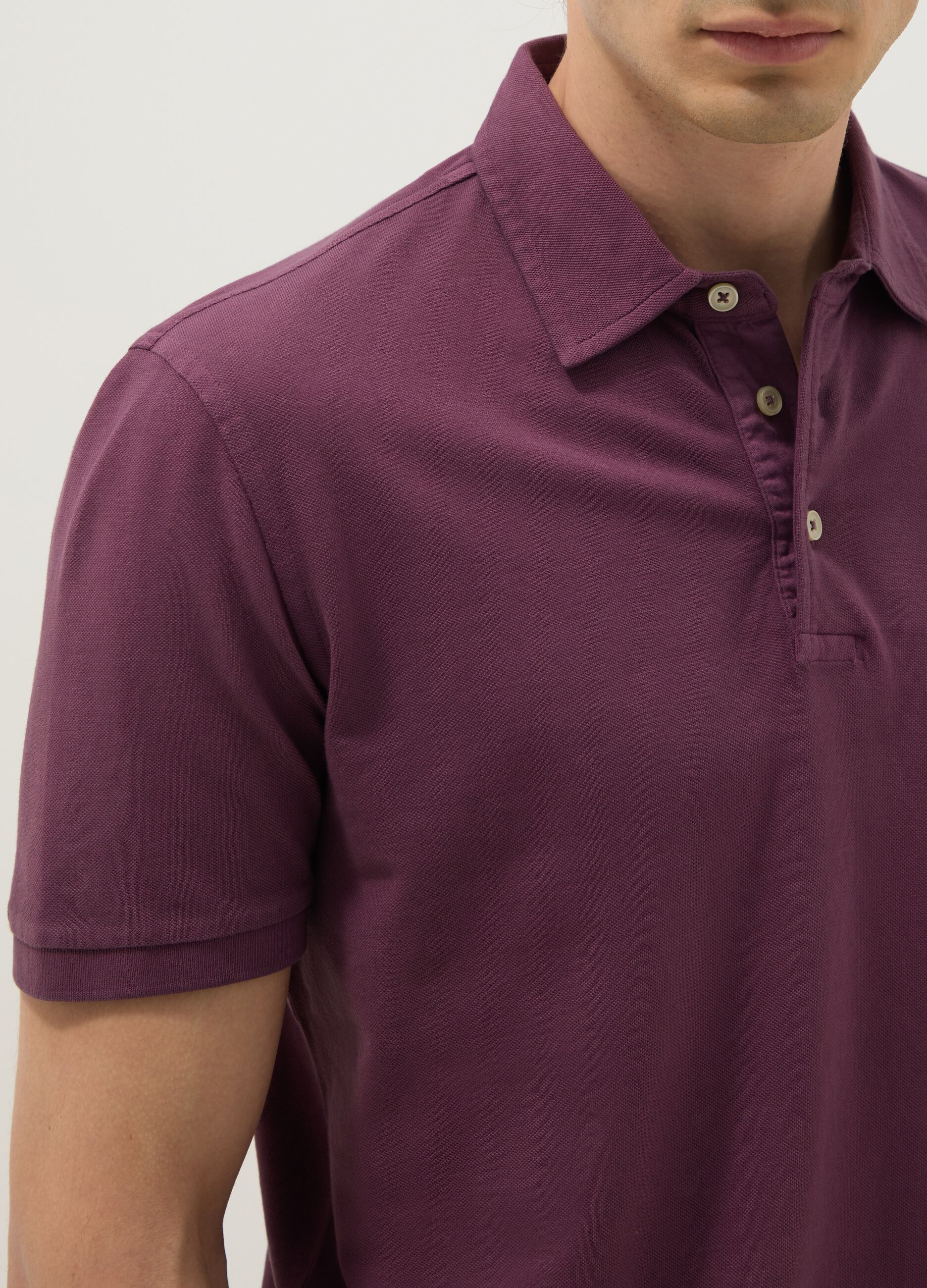 Purple slim-fit short-sleeve pure cotton polo shirt