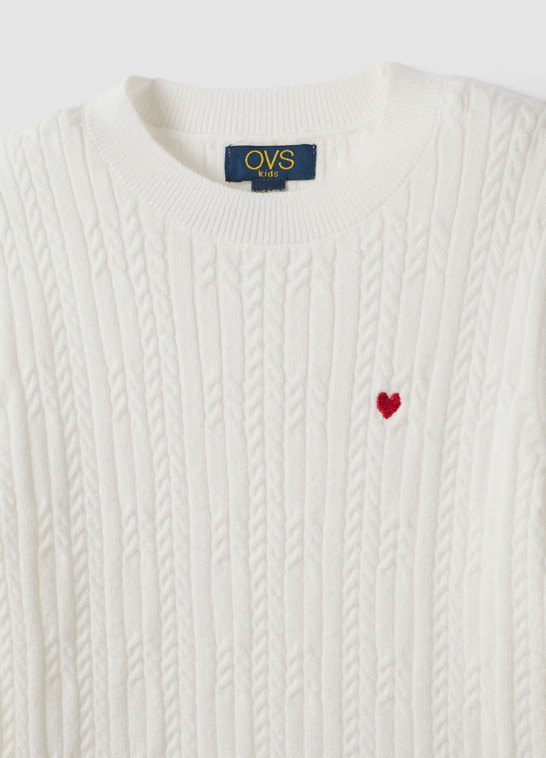White fitted viscose-blend cable-knit crew-neck jumper for girls