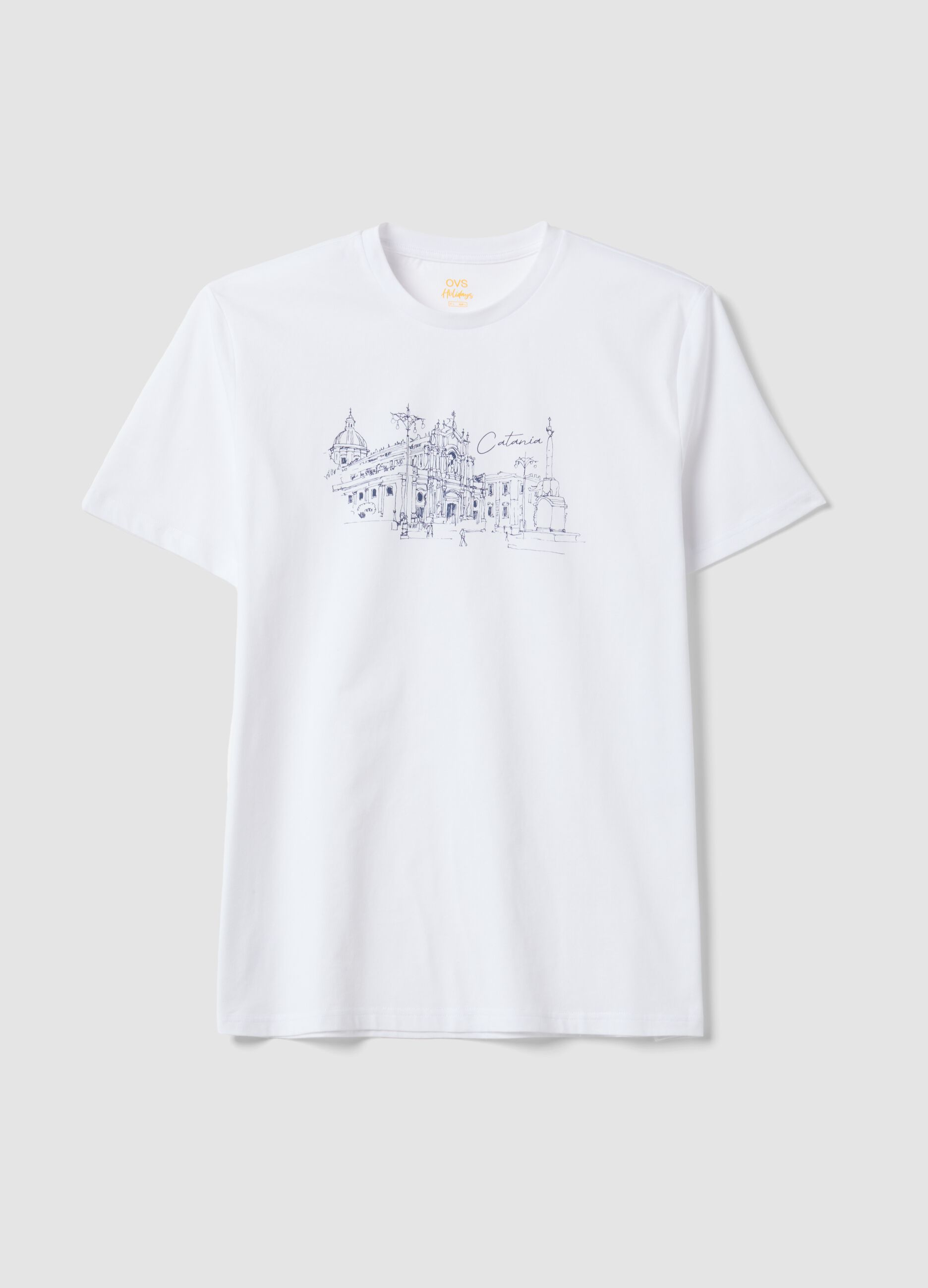 Wei&szlig;es T-Shirt aus reiner Baumwolle mit Print, Regular Fit