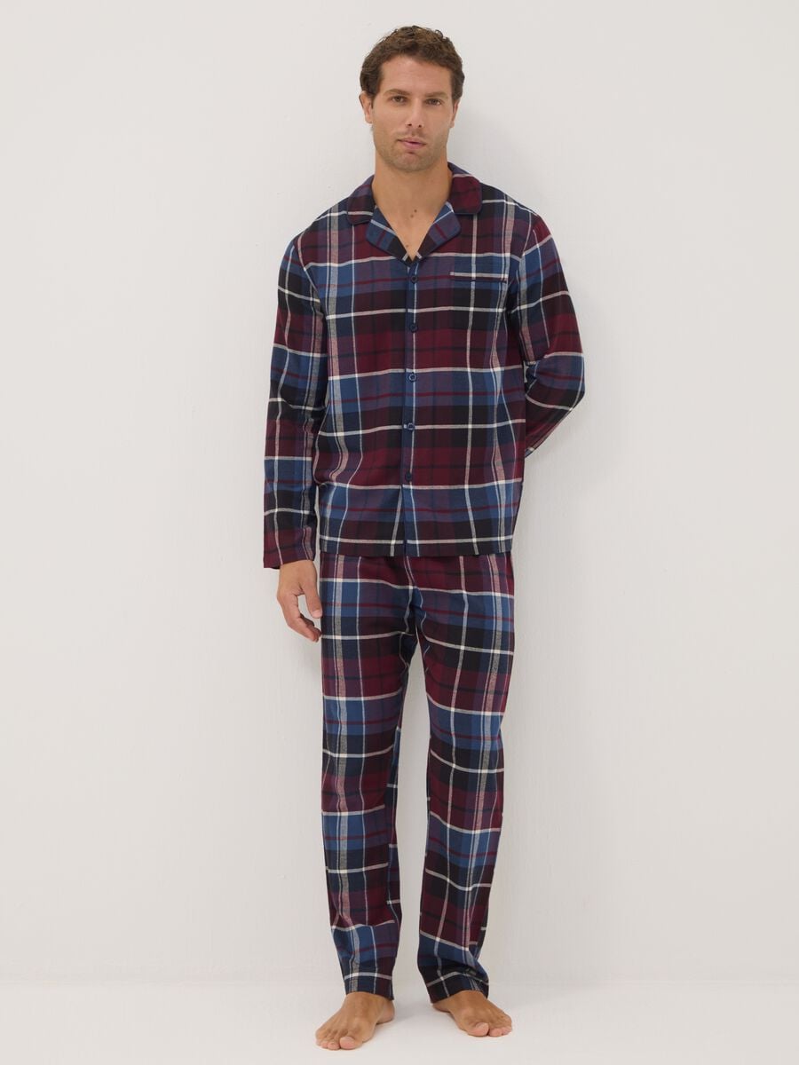 Pigiama rosso e blu in flanella di puro cotone organico regular fit_0