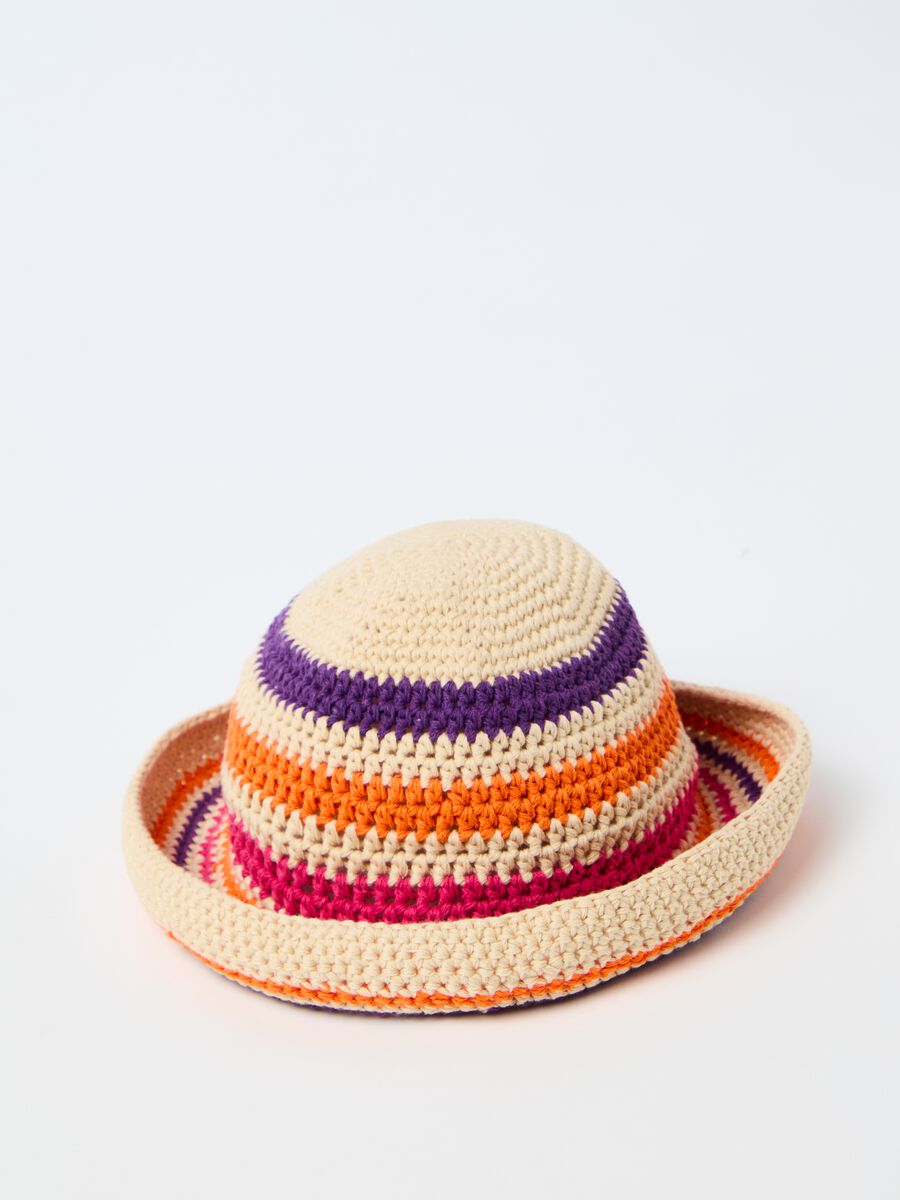 Sombrero de algodón ganchillo de rayas_2