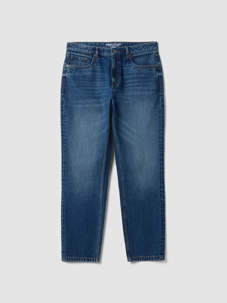 Regular tapered pure cotton denim jeans_0