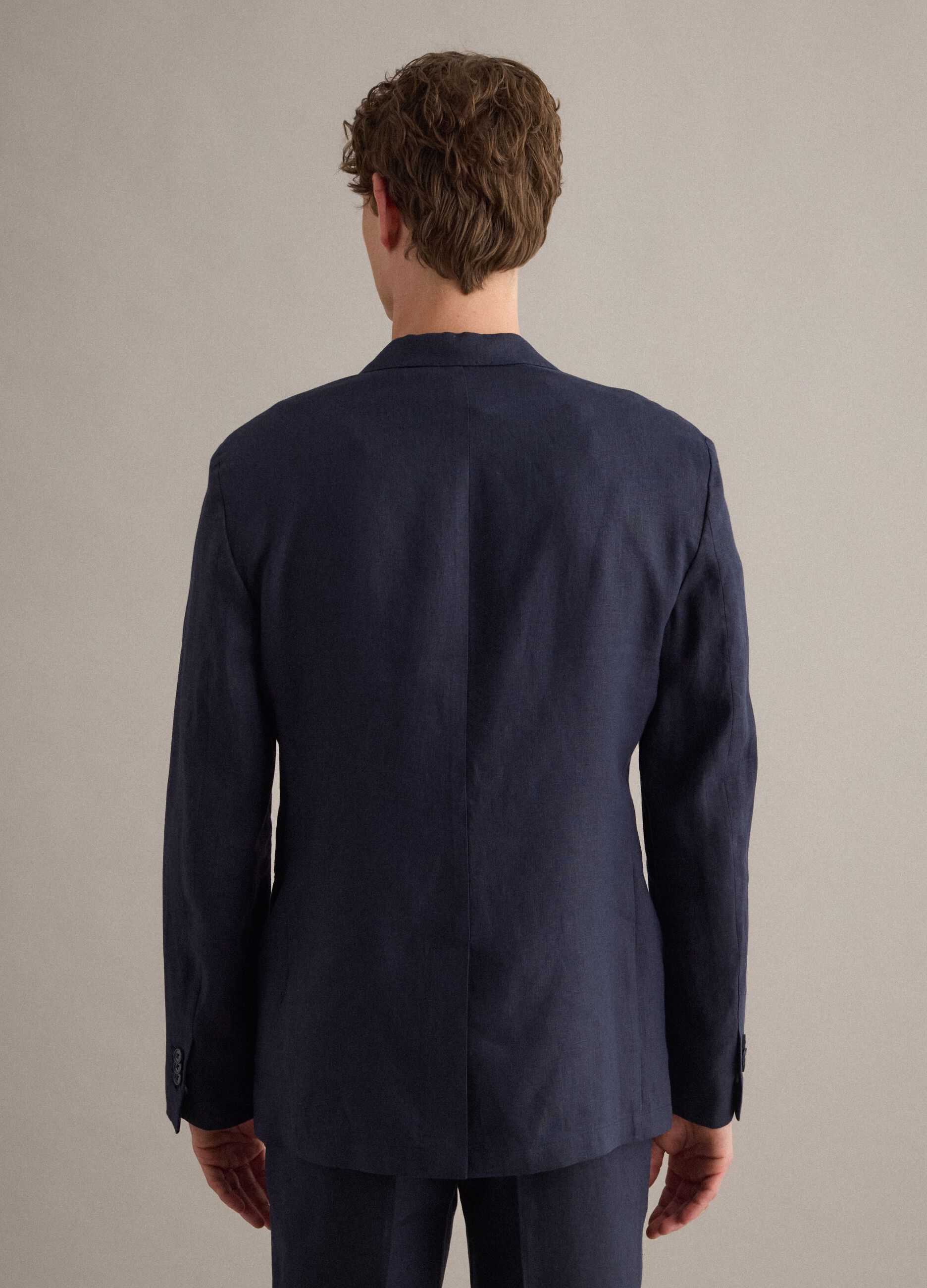 Blazer azul de linho puro corte regular