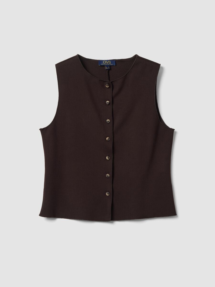 Gilet marrone in punto Milano di viscosa elasticizzata regular fit_4