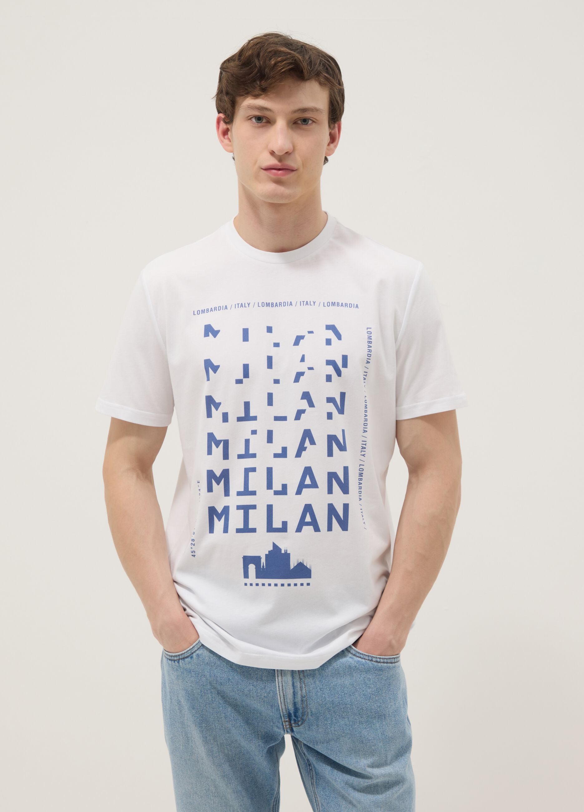 Wei&szlig;es T-Shirt aus reiner Baumwolle mit Print, Regular Fit