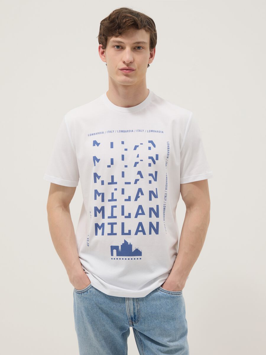 Wei&szlig;es T-Shirt aus reiner Baumwolle mit Print, Regular Fit_0